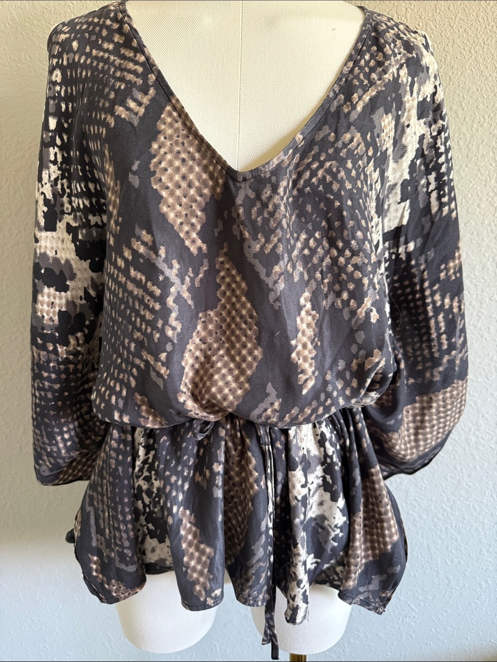 Express Brown and Black V-Neck Drawstring Tunic